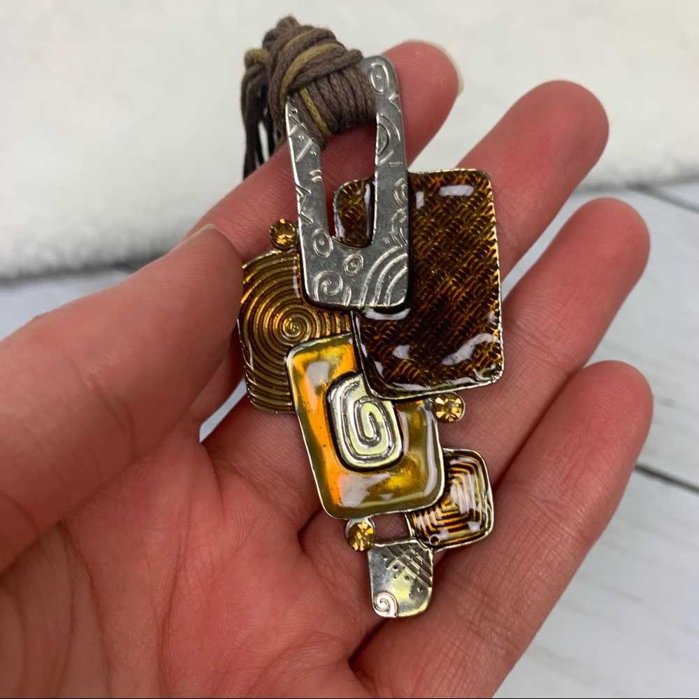 Abstract Geometric Pendant Multi Cord Necklace